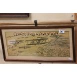 Early 20th century Coloured Games Box Label for ' Concours D'Aviation, framed and glazed 58cm x