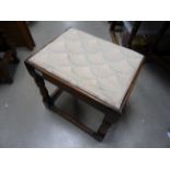 Oak dressing table stool on turned legs and two stretchers