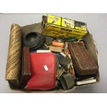 Box of mixed collectables including Stanley Plane, lighters, clock, watches