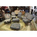 Collection of Ercol stickback lounge items to include three matching armchairs