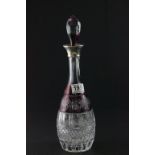 Vintage C J Vander cut glass decanter in purple & clear crystal with silver collar hallmarked