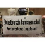 German Enamel Business Sign ' Sudostdeutsche Landsmannschaft, Kreisverband Ingolstadt '