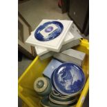Container with Royal Copenhagen Christmas plates, wedgwood, Seviers china wares etc