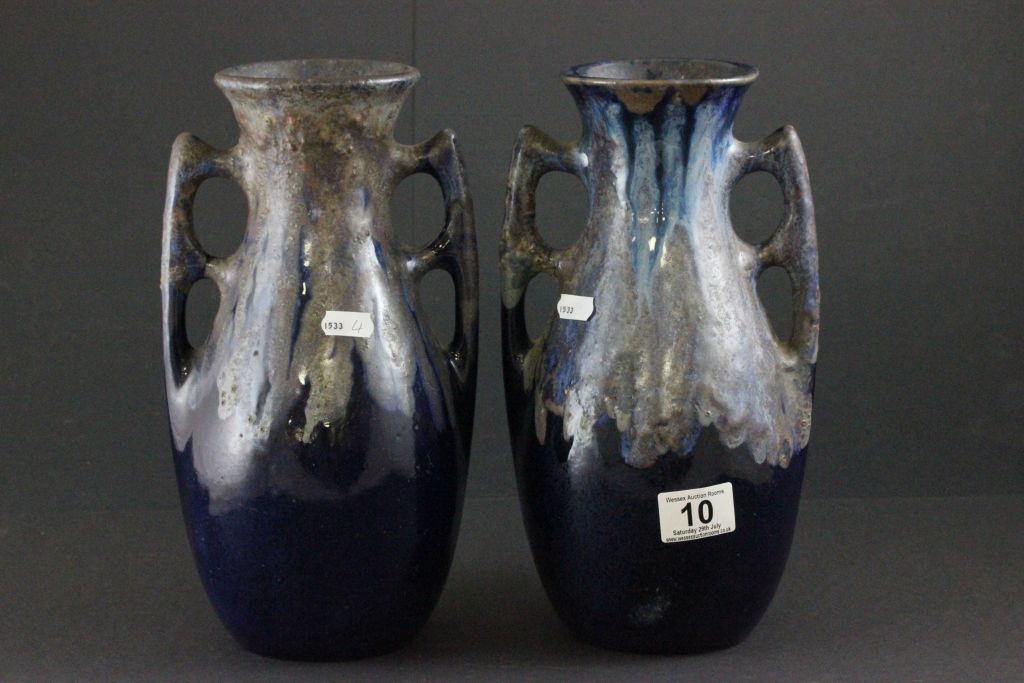 Pair of Art Nouveau style Lebrec twin handled vases