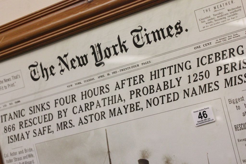 Large Framed and Glazed Print of the front page of The New York Times Newspaper on April 16 1912 - Image 2 of 2