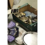 Two Silver Plated Trays, Boxed Cutlery and other Silver Plate