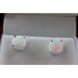 A paid of silver and opal stud earrings