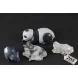 Four Royal Copenhagen Models - Panda Bear 665 VI, White Horse 174, Mouse 2564 and Calf 148