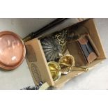 Mixed Lot comprising Two Heavy Brass Pestle & Mortars, Brass Trivet, Brownie Camera, Copper Bed