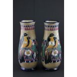 Pair of Riessner Stellmacher Amphora Magpie Tiplitz Bohemia Vases