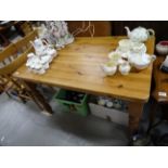 Pine kitchen table with turned legs and 4 lathe back kitchen chairs