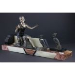 Art Deco Spelter and Marble Figure Group of a Dancing Lady with Two Storks