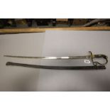 A Hussar style sabre sword with scabbard.
