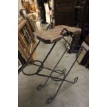 Twisted Wrought Iron Plant Stand with Pine Top