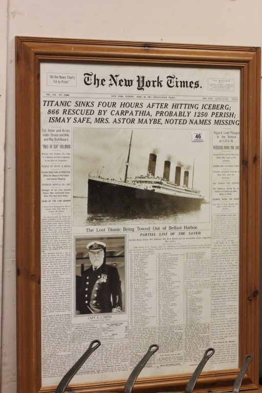 Large Framed and Glazed Print of the front page of The New York Times Newspaper on April 16 1912