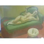 Modernist oil on board of recumbent nude on chaise