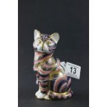 Royal Crown Derby Paperweight of a Seated Cat with silver stopper