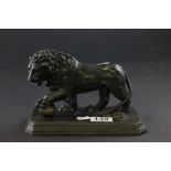 Metal Lion holding Ball with Paw on Plinth Base