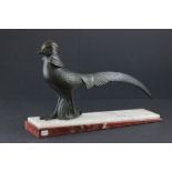 Art Deco Style Bronzed Spelter Figure of a Golden Pheasant on a Marble Base