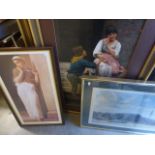 Two Large Pear Prints of Italian Style Romantic Scenes and Two Other Prints