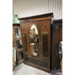 Edwardian Mahogany Inlaid Wardrobe with single mirrored over drawer