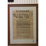 Framed and Glazed Announcement in The Evening Post Jersey Newspaper dated July 9 1940 ' Orders of