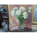 Oil on Canvas Impressionist Still Life of Flowers, indistinctly signed