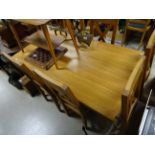 Modern oak dining table and set of 6 cross back chairs