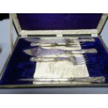 Silver Handled Fish Serving Fork and Knife with matching Three Piece Carving Set, Kings Pattern,