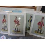 A contemporary set of six framed prints of 19th century soldiers and a framed robert Taylor print