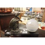 Art Deco Lamp with Stylised Spelter Heron on a Marble Base