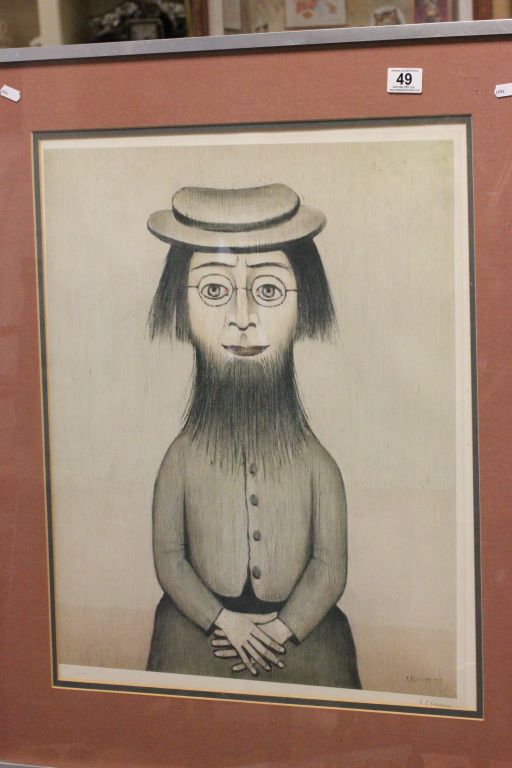L S Lowry, ' Woman with Beard ', framed and glazed signed coloured print bearing blindstamp and Fine - Image 2 of 10
