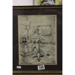 Framed and Glazed Black and White Lithographic Print ' Physiologie de la Boxe ' after Moreau