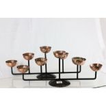 Pair of Arts and Crafts Style Copper and Wrought Iron Five Branch Candleholders