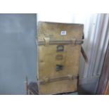 Vintage leather suitcase with Aeroplane WD to the front plus Wooden Table Lamp