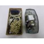 Two boxes of vintage & modern costume jewellery to include a silver plated pin cushion