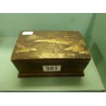 20th century Japanese Wooden Box decorated with views of Mount Fugi