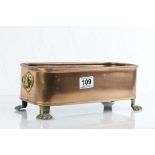 Copper Planter with Brass Lion Mask Handles and Claw Feet