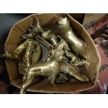 Large box of mixed brass, mainly animals