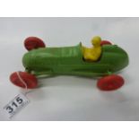 Tudor Rose plastic F1 racing car, plastic, green with red wheels and yellow seated driver, number