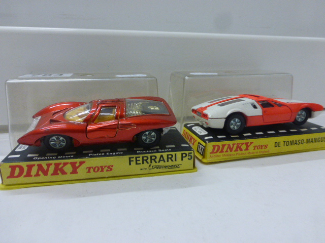 Two cased/boxed Dinky diecast model vehicles to include Speedwheels 220 Ferrari P5 and 187 De