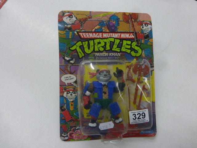 Original carded Playmates Teenage Mutant Ninja Turtles Panda Khan figure, unpunched with some card