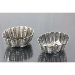 Pair of Late Victorian Silver Salts, Chester 1896, with fluted bodies and scroll decoration