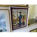 An oil painting portrait of a sailor on a quay side