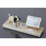 Early 20th century Desk Calendar with Spelter Spaniel Dog on Onyx Base