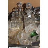 Tray of mixed glass & silver plated items plus Three Coloured Glass Vases and a Glass Bottle