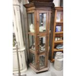 Hardwood Three Tier Hexagonal Display Cabinet with Glass Panels to all sides