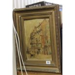 Oil on Board of Late Victorian Street Scene in Gilt Frame