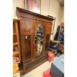 Edwardian Mahogany Inlaid Wardrobe with single mirrored over drawer
