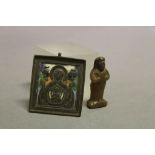 Enamel & brass Icon plaque & Egyptian type statue